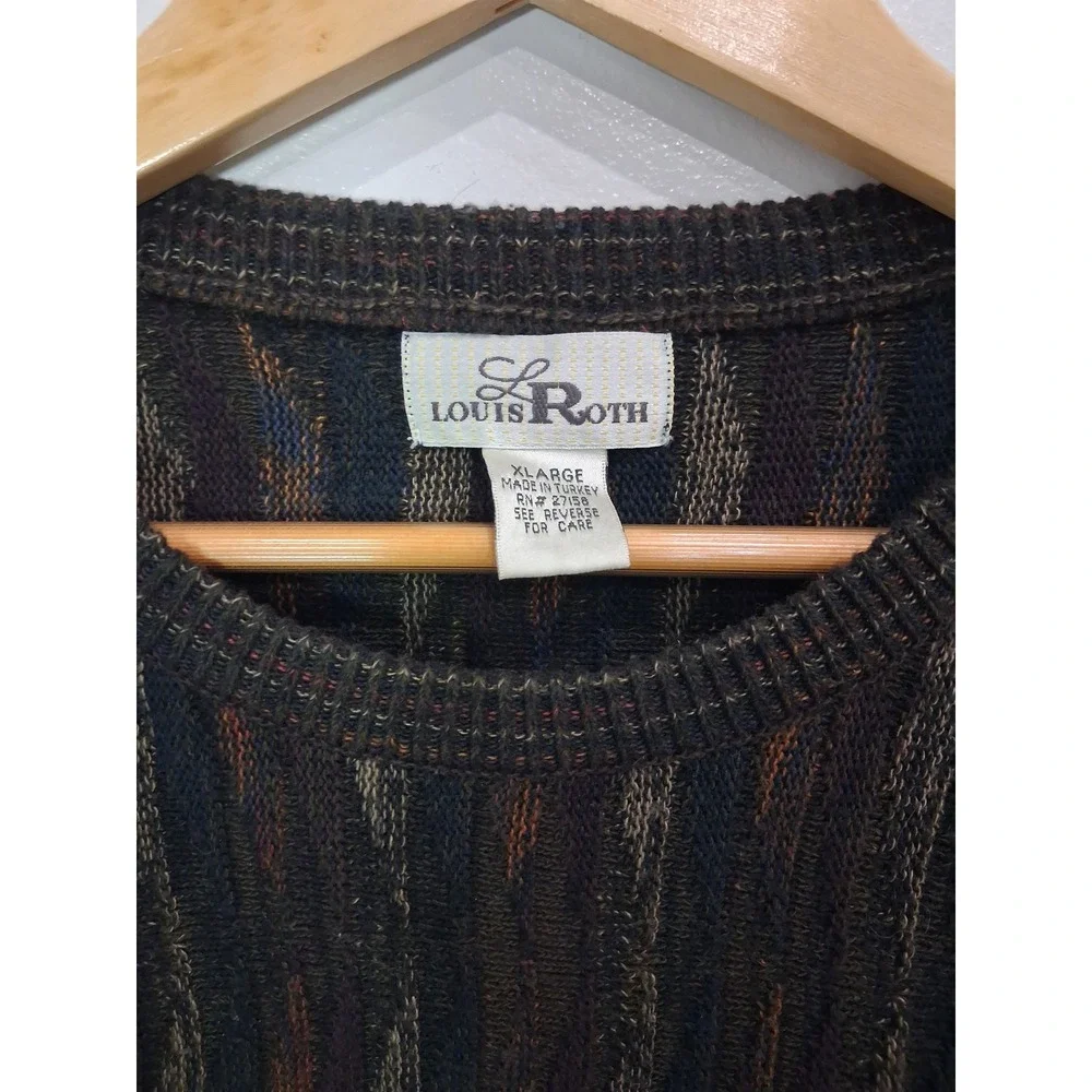 Louis Roth Mens XL Textured 3D Knit Sweater Multicolor Abstract Crew Neck Turkey